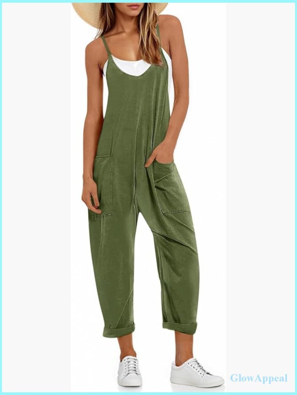 Women's Summer Sleeveless V Neck Jumpsuit Spaghetti Strap Long Pants Overalls
